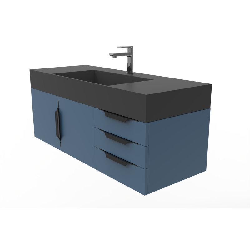 Meuble-lavabo mural simple 48 po avec comptoir à surface solide 48 po, Blanc, Gris, Noir