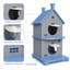 Niche extérieure à deux niveaux en résine résistante aux intempéries, abri surélevé à deux étages pour chats errants avec 4 entrées rondes et plateforme de repos, maison d'intérieur/extérieur pour chats, petits chiens et lapins