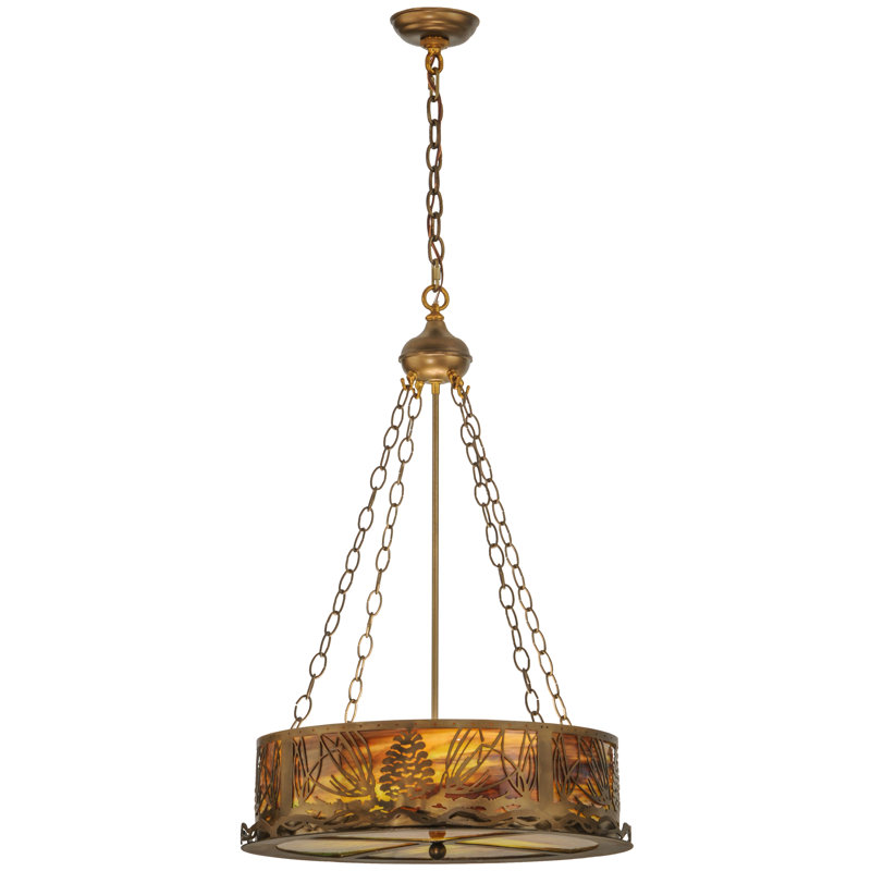 Rustic Lodge 4 - Light Glass Chandelier, Antique Copper, Sage Green, 37" H x 22" W x 22" D