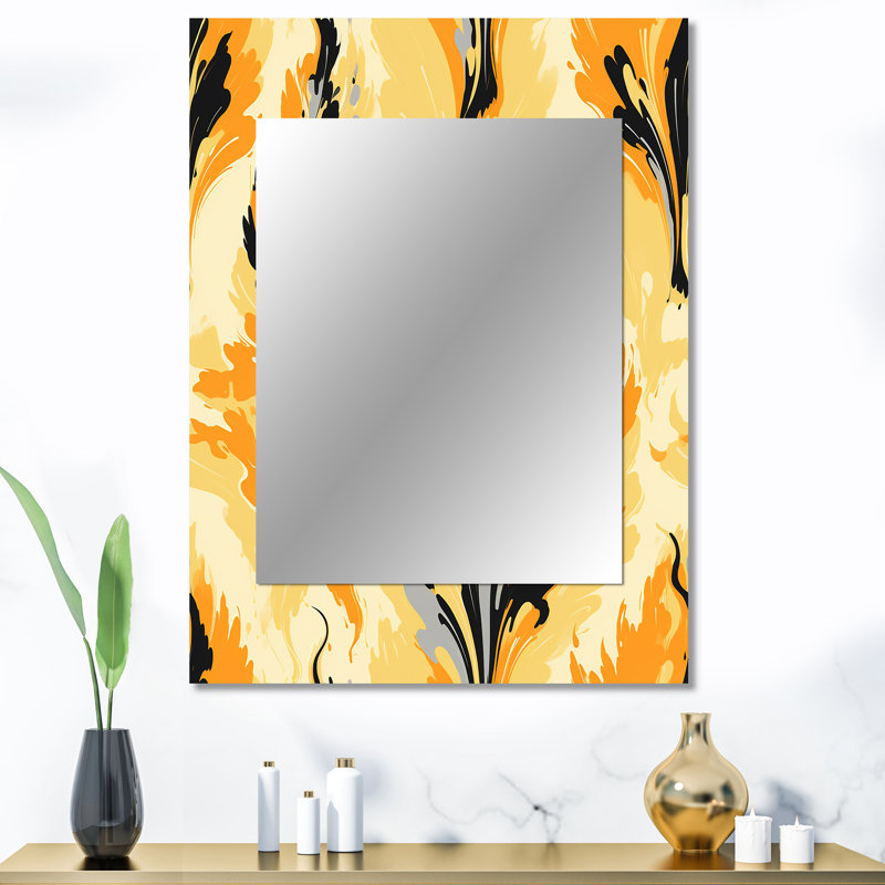 Végétal jaune et noir rétro Ikat Nostalgia - décor de miroir mural unique Ikat, grand miroir victorien, impression sur métal