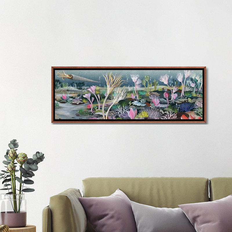 «Silurian Seascape», reproduction d'art sur toile encadrée, 48" x 16", Framed Canvas, Brun