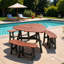 Ensemble de table de pique-nique extérieur 6 personnes avec pieds noirs, 3 bancs intégrés et trou de parasol central