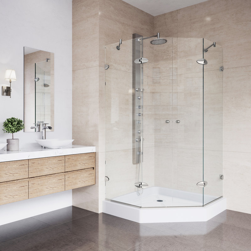 Gemini 48" W x 48" D x 79" H Hinged Frameless Shower Enclosure with 3/8 Clear Glass&Base, Brushed Nickel