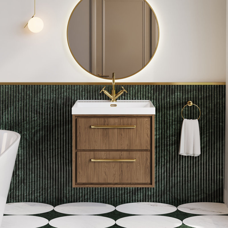 Hudson Reed Lille 600mm Antique Oak 2 Drawer  Wall Hung Vanity Unit With 1 Tap Hole Basin, Antique Oak