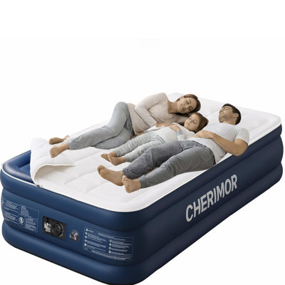 Matelas gonflable simple 18 po CHERIMOR, pompe électrique intégrée incluse, étui de transport inclus, chambre simple, utilisation intérieure / extérieure, capacité de 500 lb, bleu
