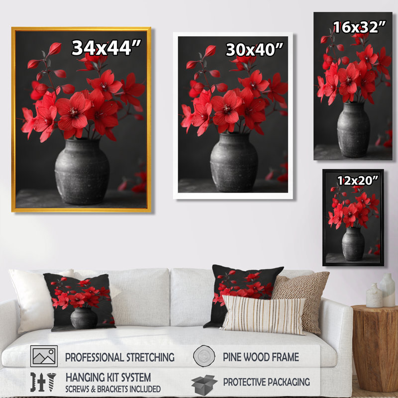 Décoration murale rouge et gris rétro fuchsia I - Fuschia, Toile tendue, H 12 po x l 20 po