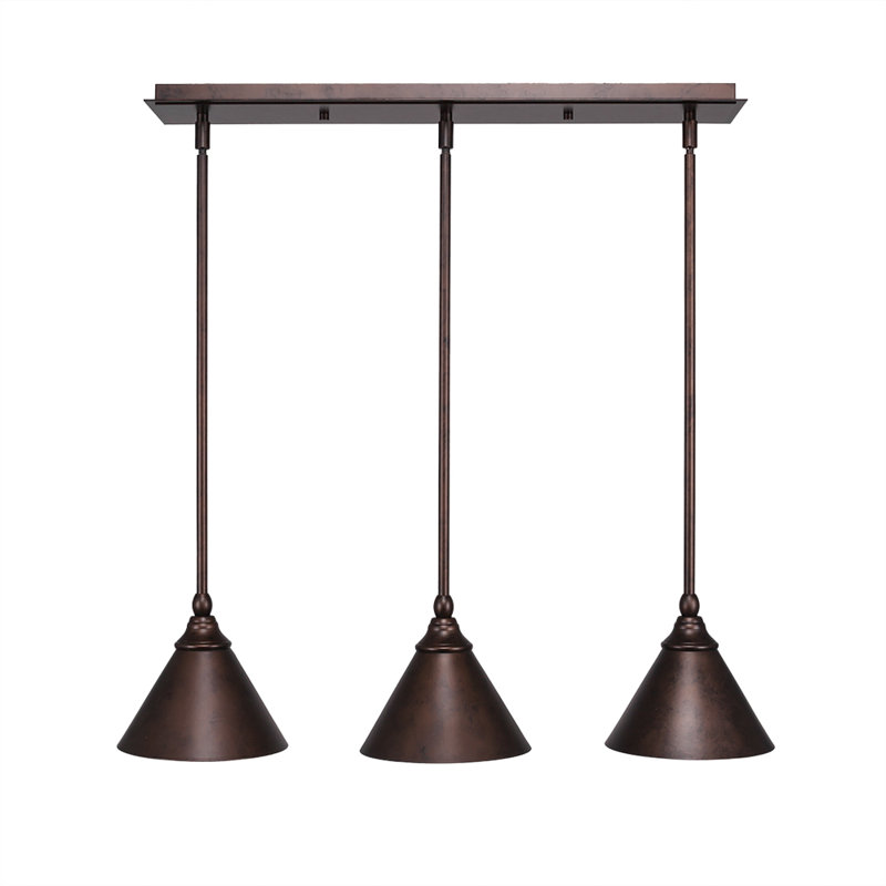 Abat-jour linéaire suspendu en métal 3 lumières, Bronze
