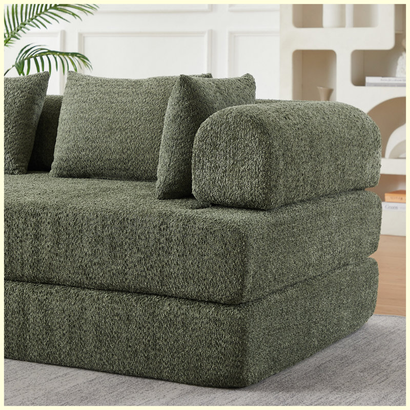 Canapé-lit convertible en chenille avec coussins décoratifs Chenille, Green