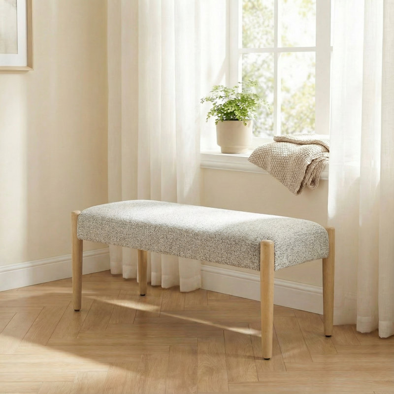 Banc rembourré en chenille de l 42 po, Beige, Marron clair