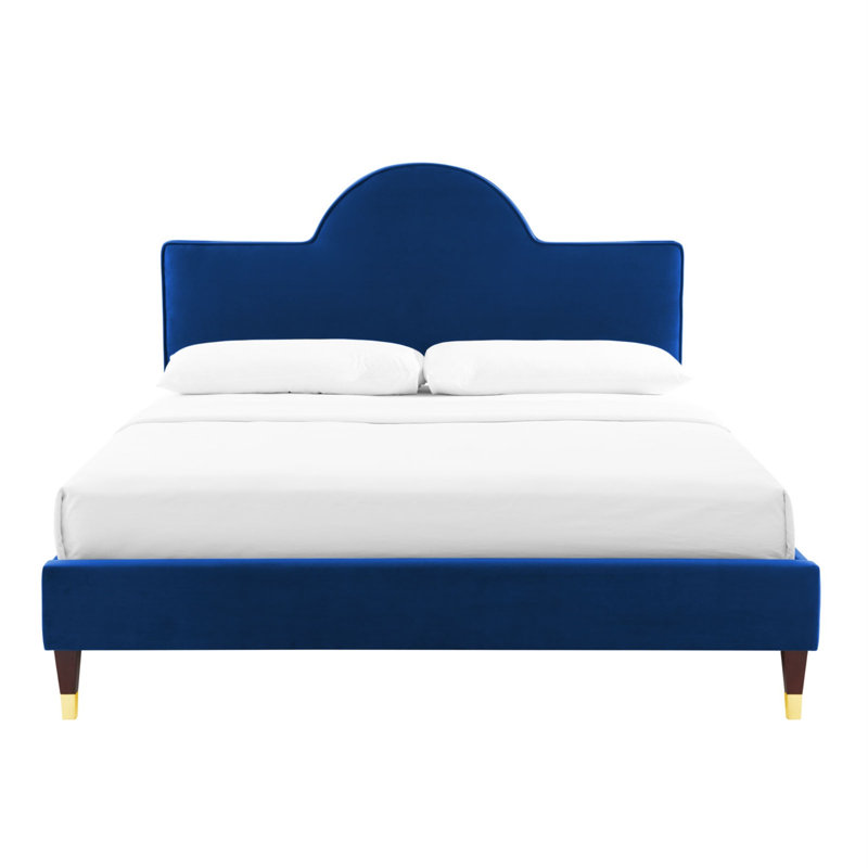 Lit en velours Aurora Performance, Bleu marine, Double