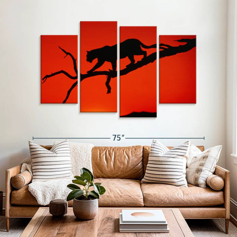 Brampt Red Silhouette Leopard, 42" H x 68" W
