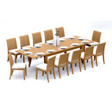 10 Seats 11 Pcs Grade-A Teak Wood Dining Set: 122" Atnas Double Extension Rectangle Table And 10 Lagos Armless Chairs #11LG2800