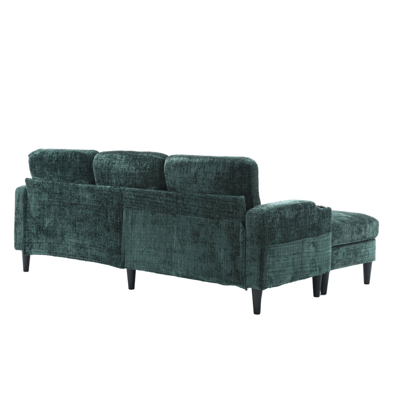 Canapé 3 pièces en chenille, modulaire avec rangement et poches avec accoudoirs, Émeraude