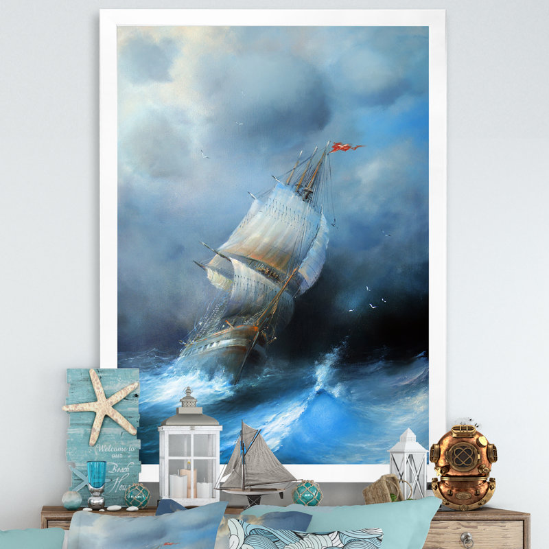 Décoration murale en toile Old Marine Sea Ship II - Nautique et côtier, H 20 po x l 12 po x P 1 po, Cadre photo blanc