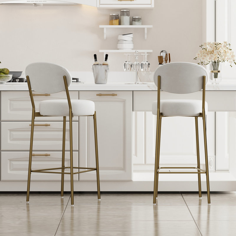 Blanc crème, hauteur de 29 po, cuir d'unité centrale, structure en métal, stable et élégante, de 2 paires de sièges rembourrés, repose-pieds, base pour restaurant
