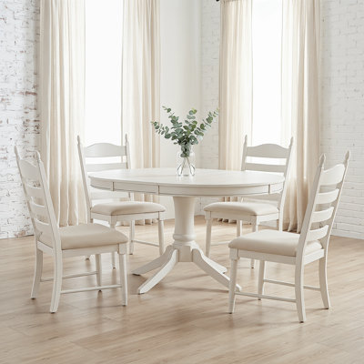 5-Piece Extendable Dining Table Set With Ladder Back Chairs – Retro Farmhouse Kitchen Furniture