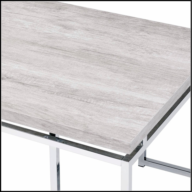 Table basse en chêne naturel et chrome avec base en métal, parfaite pour la vie moderne et l'esthétique