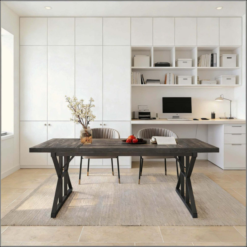 Versatile Farmhouse Dining Table With Trestle Base, Ample Space For Gatherings, Durable And Stylish Design, Black, Black