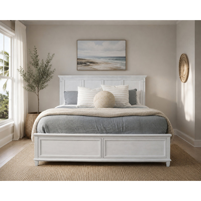 Point Breeze - Lit - Grand - Blanc frais avec finition glacis gris doux, Grand