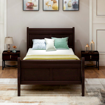 Lit plateforme simple en bois massif de teinte - tête de lit et s'adapte facilement au matelas