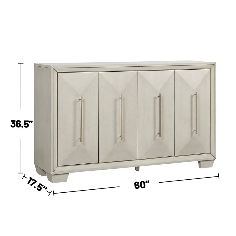 Desserte 4 portes en bois avec poignée en nickel espresso, Blanc