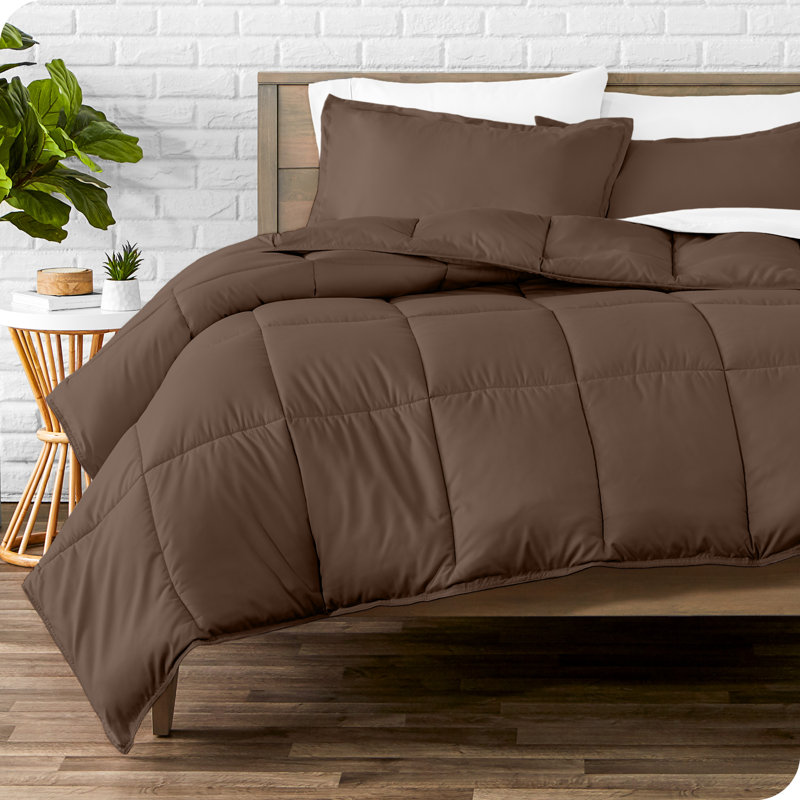 Ensemble d'édredon ultra-doux toutes saisons, Édredon double + 2 taies décoratives standards, Cacao