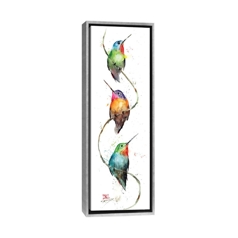 Reproduction d’art sur toile « Hummers on a Vine » par Dean Crouser, H 36 po x l 12 po x P 1,5 po, Encadrement argenté