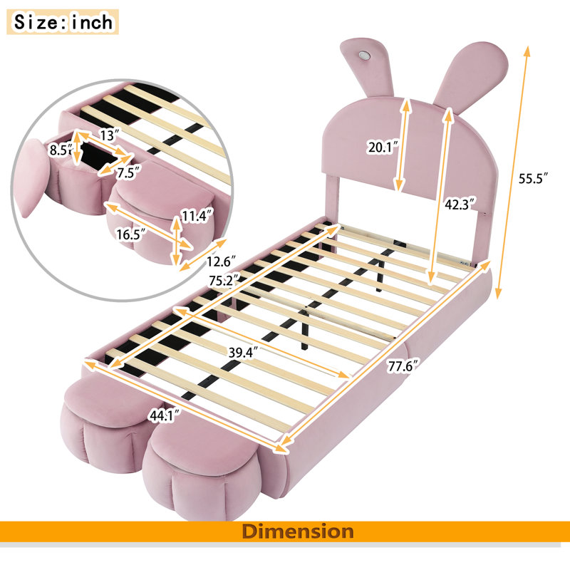 Lit plateforme simple tapissier, Rose