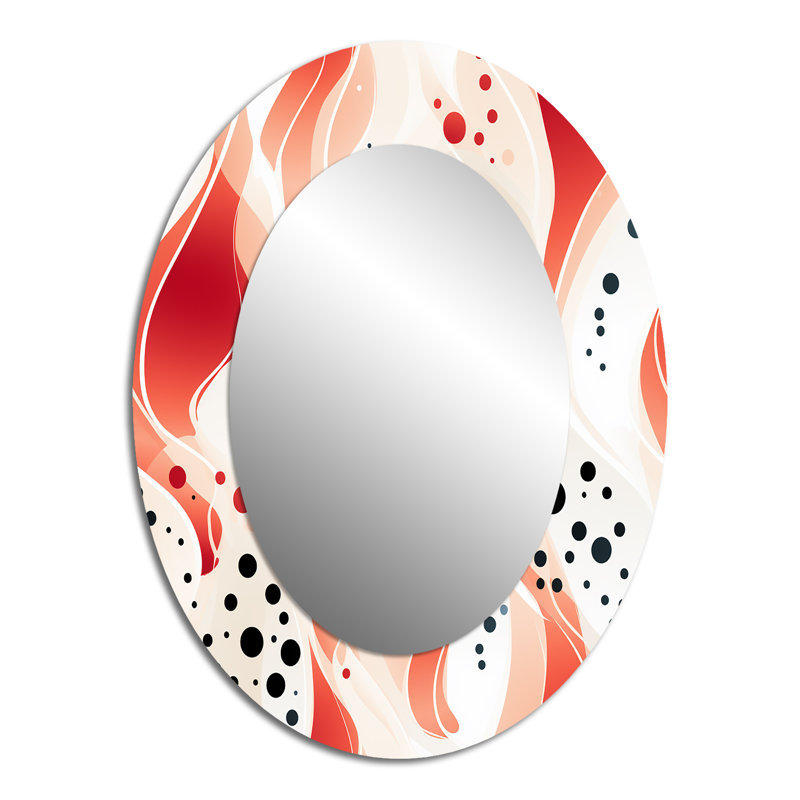 Red And White Polka Dots Pattern - Polka dots  Mirror, Red Decorative Wall Mirror, Printed Metal Art, 40" H x 30" W, Oval