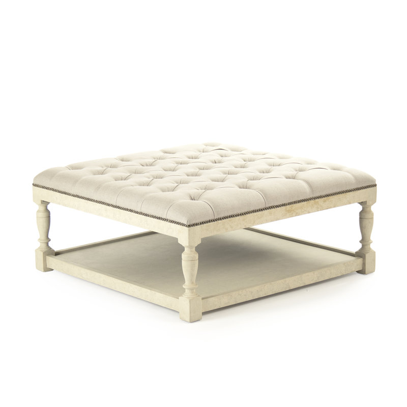 Piatt Square Ottoman, Ivory, White Ash