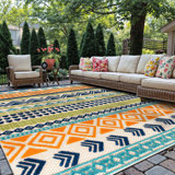 Duxbury Geometric Bohemian Orange/Navy/Green Indoor & Outdoor Area Rug