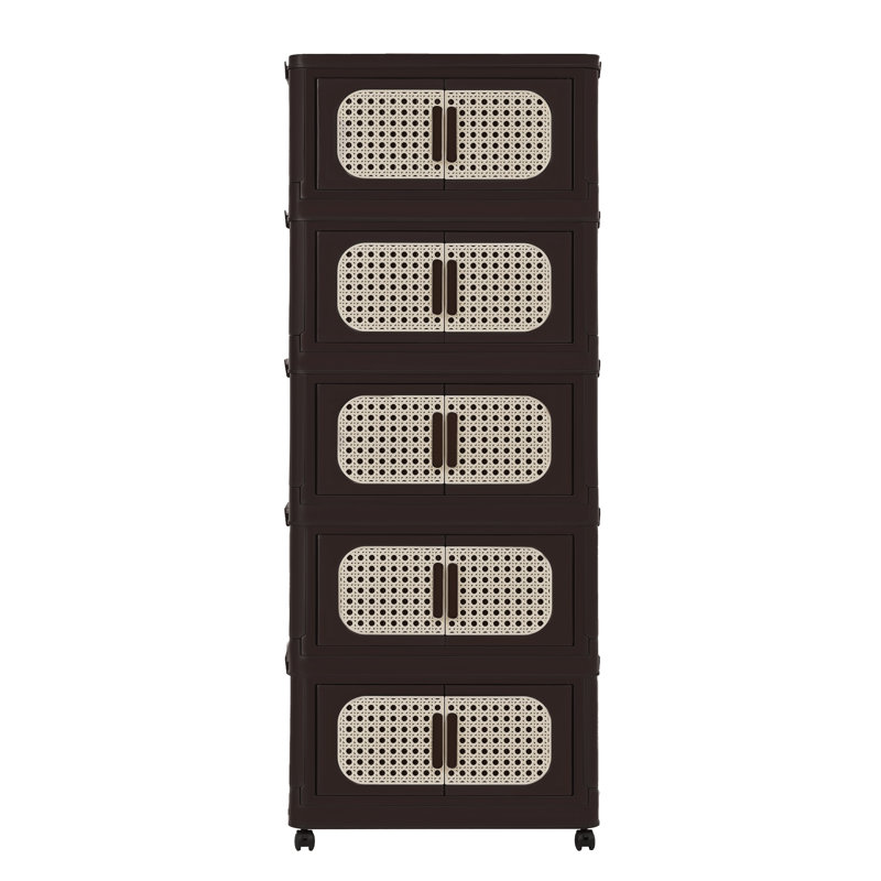 Armoire de rangement pliante à 5 niveaux de style rétro avec portes et roues magnétiques, H 50 po x l 11,81 po x P 19,69 po