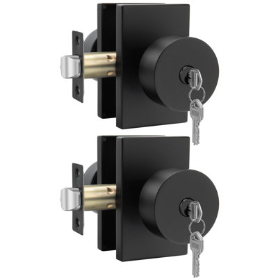 Poignées de porte extérieures identiques avec clé, en alliage de zinc noir mat, poignée de porte verrouillable avec serrure et clé, pour chambre (paquet de 2)
