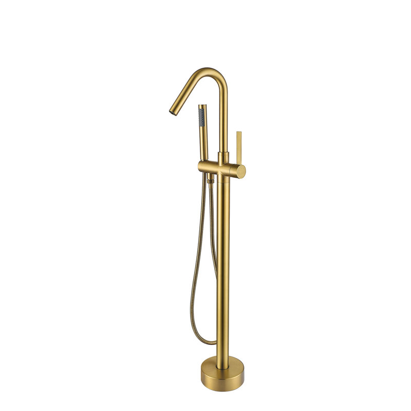 Freestanding Bathtub Faucet With Hand Shower In Gold - Metal Construction, Bathroom Splendor Metal, Luxury