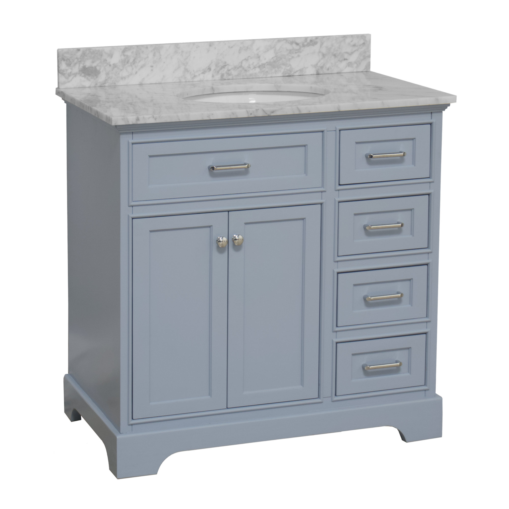 Ronnie 36'' Single Bathroom Vanity, Powder Blue, Carrara Marble