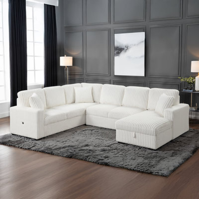 Ratasha 121" W Velvet Sleeper Sectional with Storage and USB Ports