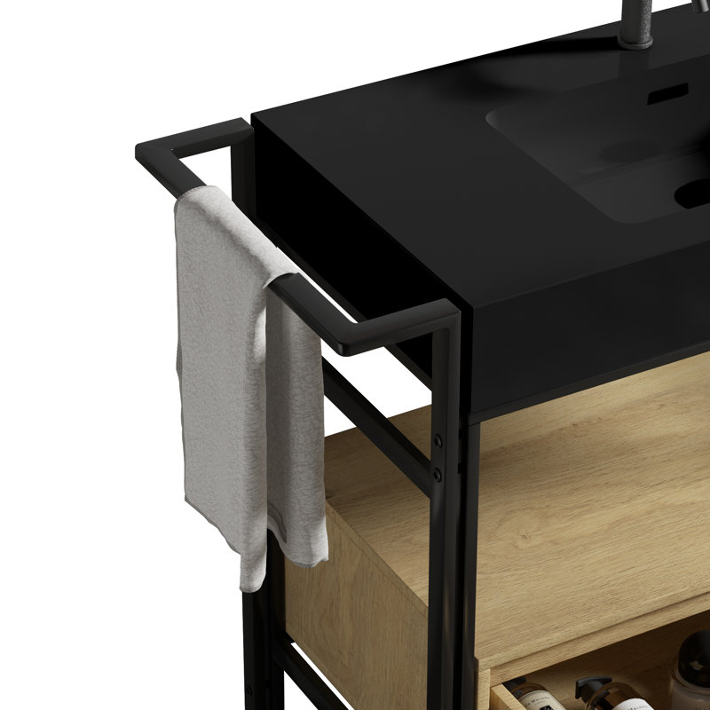 Meuble-lavabo modulaire de style industriel 36 po, Noir/chêne, Noir