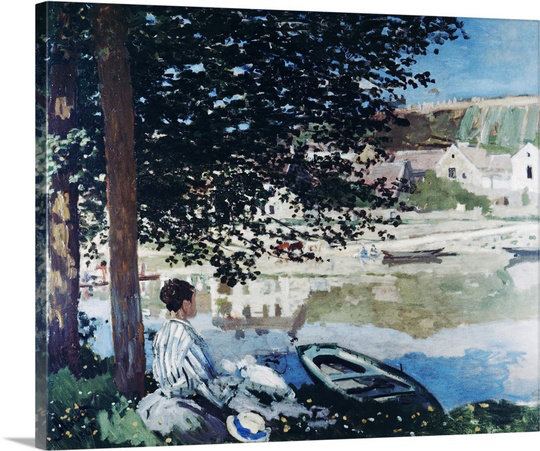 « on the senne at bennecourt », reproduction d’art sur toile tendue Claude Monet, 24" H x 30" L x 1,5" D