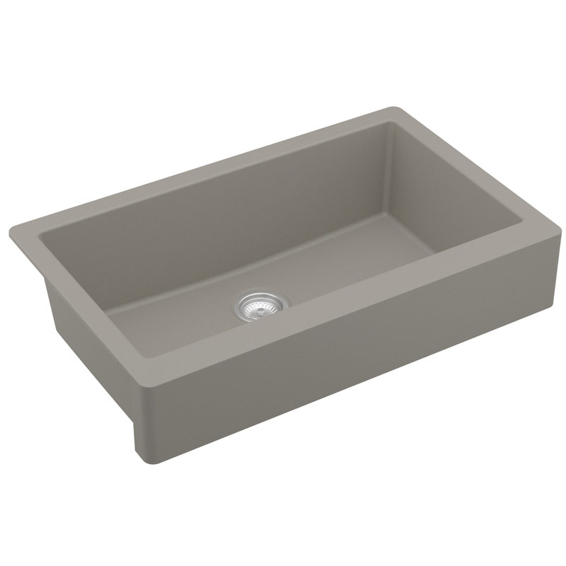 34'' L Single Bowl Quartz Kitchen Sink, Matte Concrete