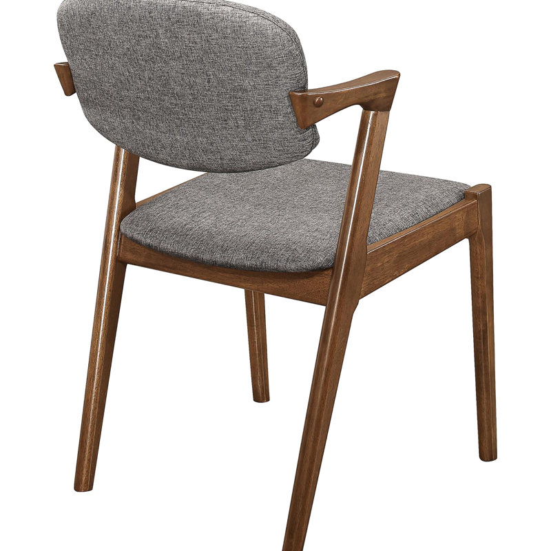 Chaises de salle à manger Mid-Century modernes 2 - Noyer foncé et gris 2 avec bases et revêtement en tissu