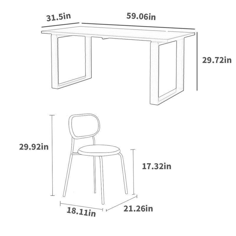 Ensemble de salle à manger rectangulaire, H 29,72 po x L 59,06 po x l 31,5 po
