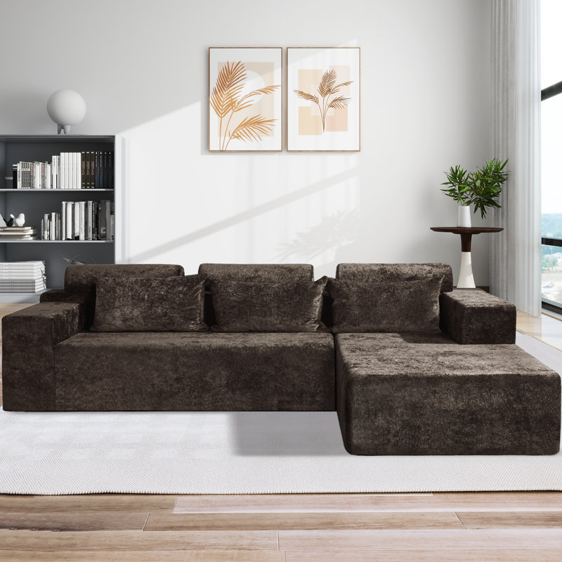 105" L-shape Modular Sectional Sofa Couch For Living Room, Yellow Brown, Right Hand Facing