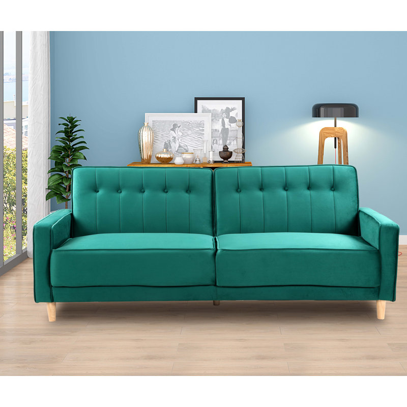 Oram 3 Seater Velvet Sleeper, Green