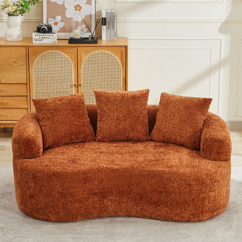 Causeuse courbée, petit canapé en chenille avec 3 coussins, canapé profond pour appartement, salon, aucun assemblage requis