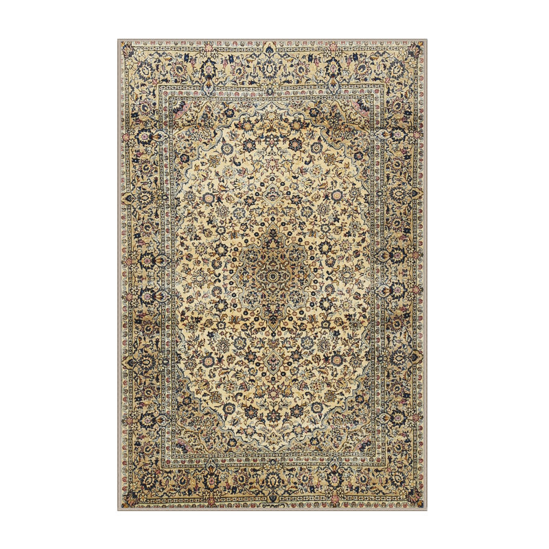 Tapis traditionnel beige / bleu marine dernier, Rectangle 7 pi x 9 pi
