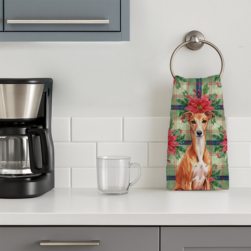 Red Whippet Christmas PoinsettIas Kitchen Towel, Red Whippet