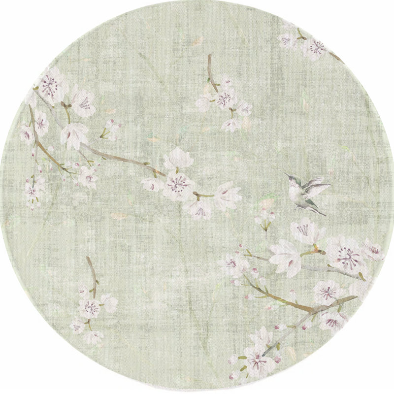 Blossom Fantasia Microfiber Round Washable Rug, Round 8', Celadon