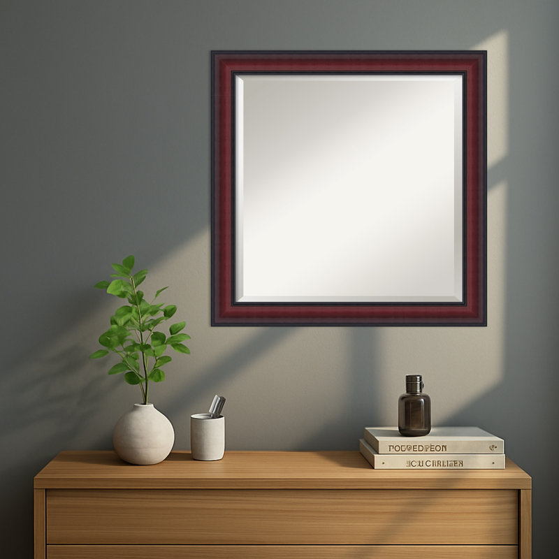 Dalat Beveled Framed Wall Mirror, 23.75" x 23.75", Cherry