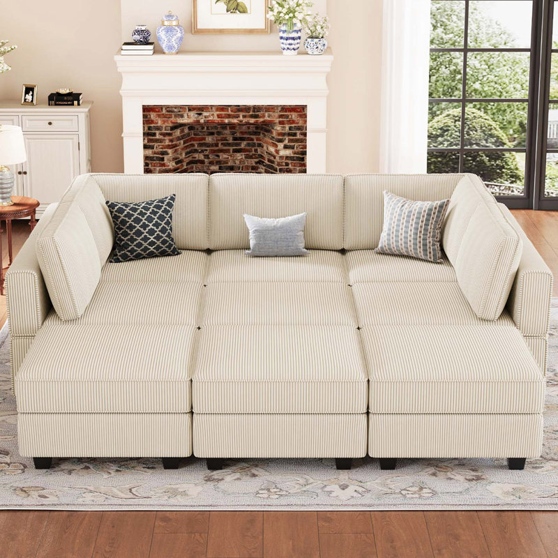 Neemi Upholstered Sectional, Beige Corduroy