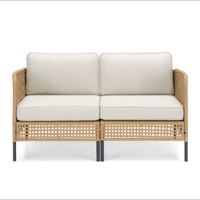 Ensemble de canapé modulaire d'extérieur en osier naturel avec coussins beiges Boho